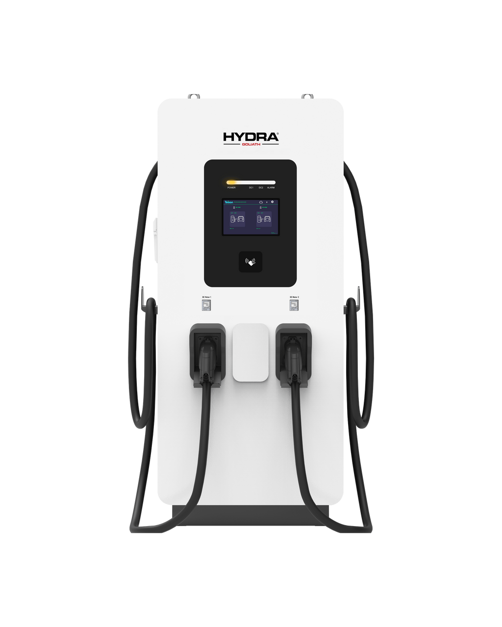 Hydra Goliath DC rapid charger front view with dual CCS2 cables