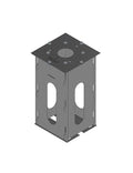 Galvanised steel in-ground anchor sleeve for Ratio EV charger post, rectangular concrete-fixing box with side cutouts