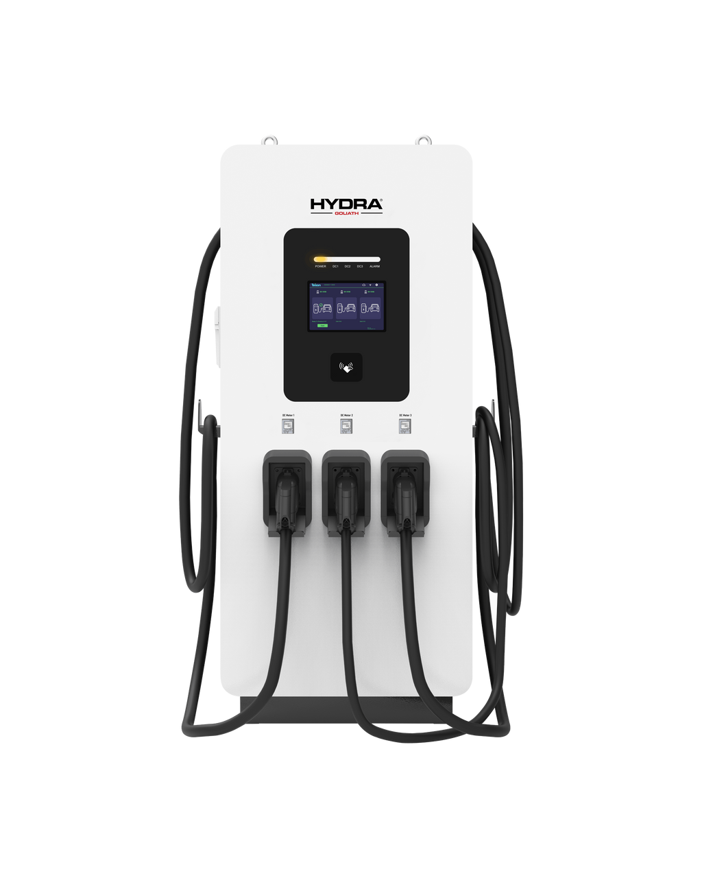Hydra Goliath commercial EV charger with 10 inch touchscreen side view