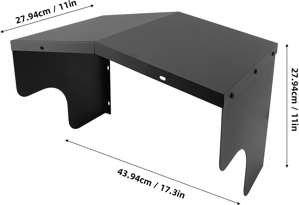 Black metal EV charging cable floor cable management tray with dimensions 44x28x28cm shown on white background