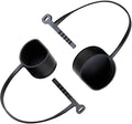 Two black Type 2 EV charging cable connector protective dust caps with retention straps on white background