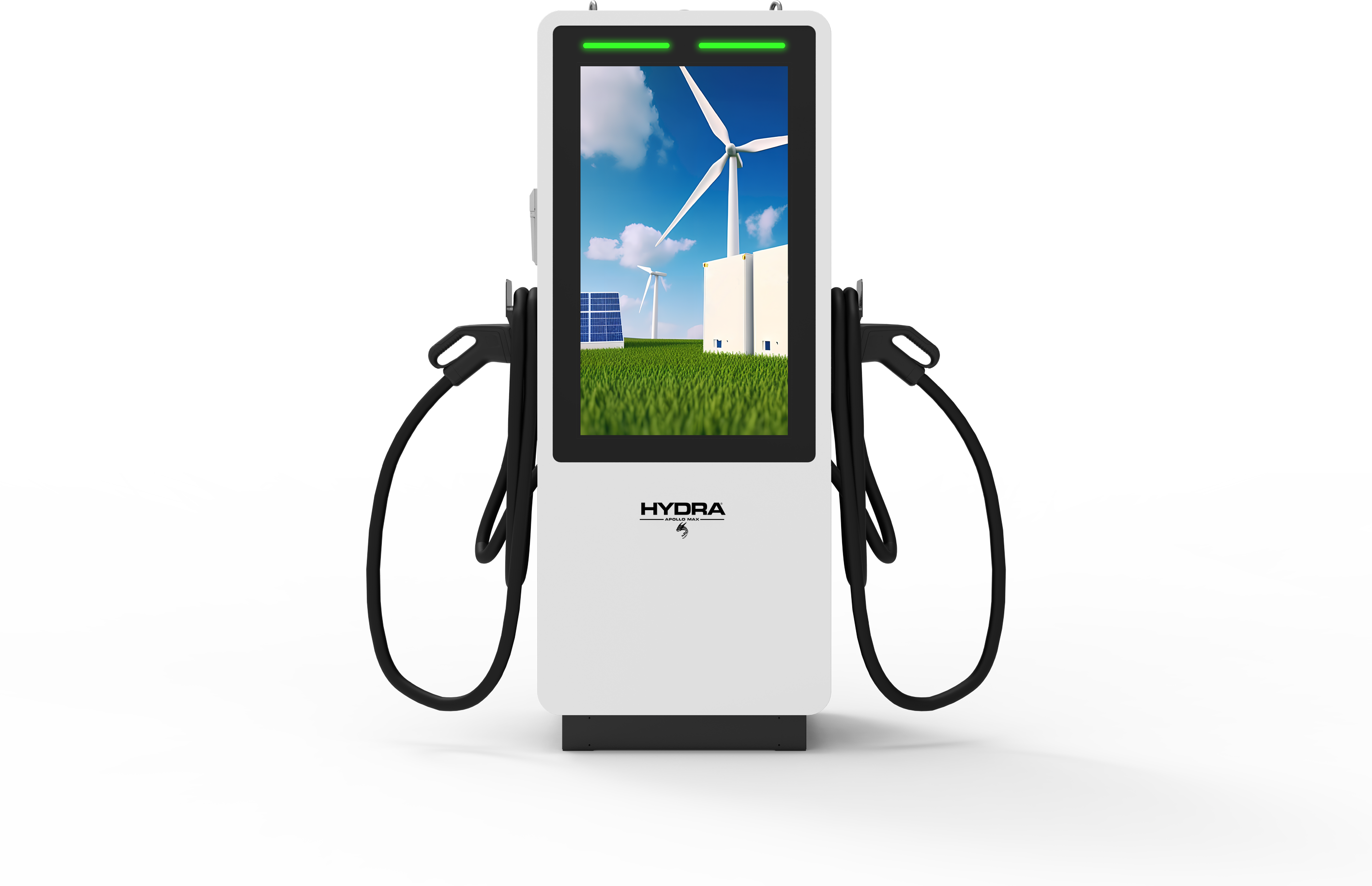 Hydra Apollo Max commercial DC EV charger with advertising screen side angle