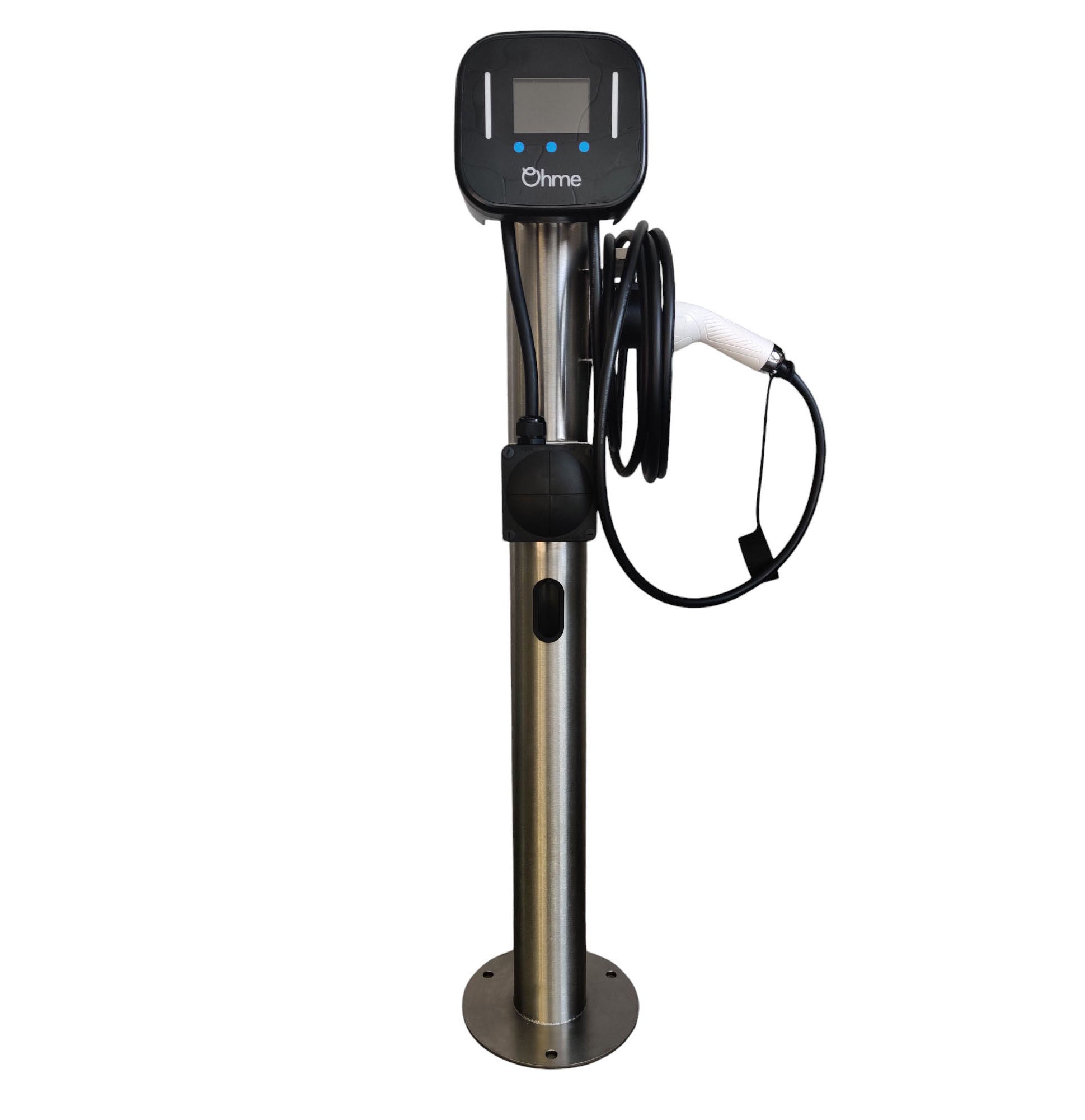 Charging Post with Ohme Home Pro EV Charger - Round Floor-Standing Post, Front View