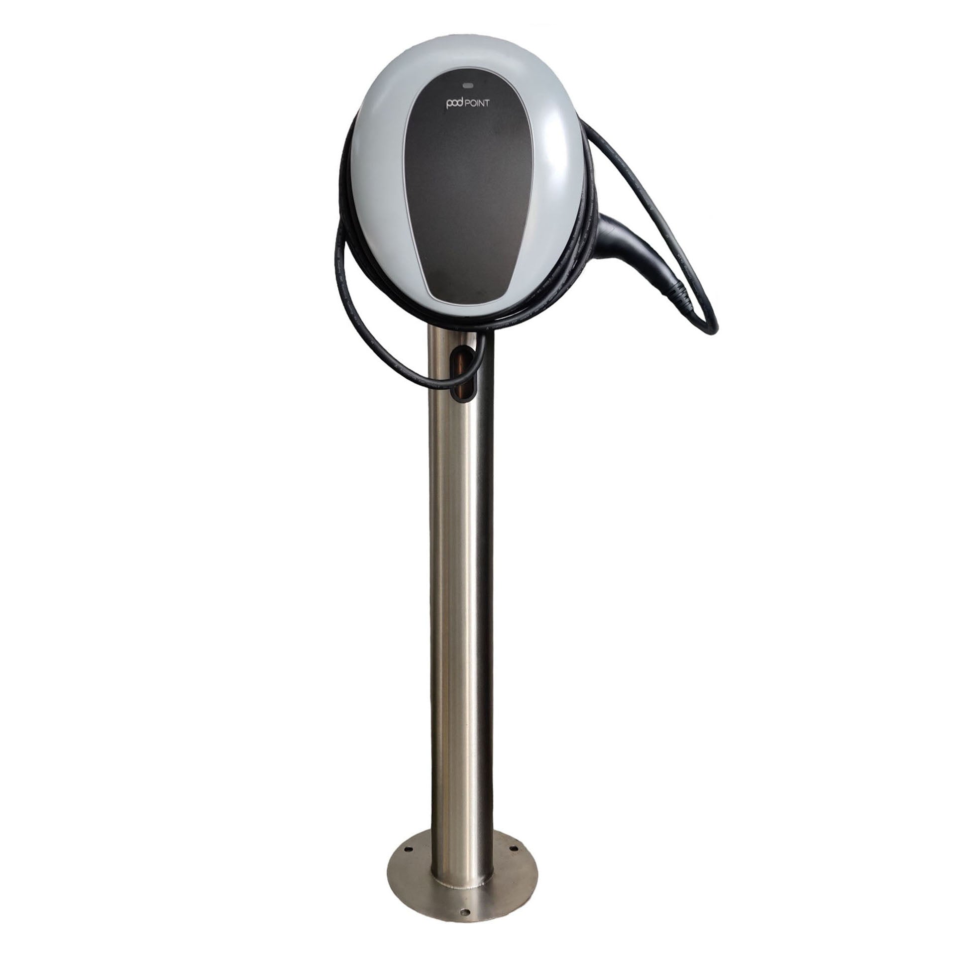 Charging Post with Pod Point Solo 3 Tethered EV Charger - Round Floor-Standing Post