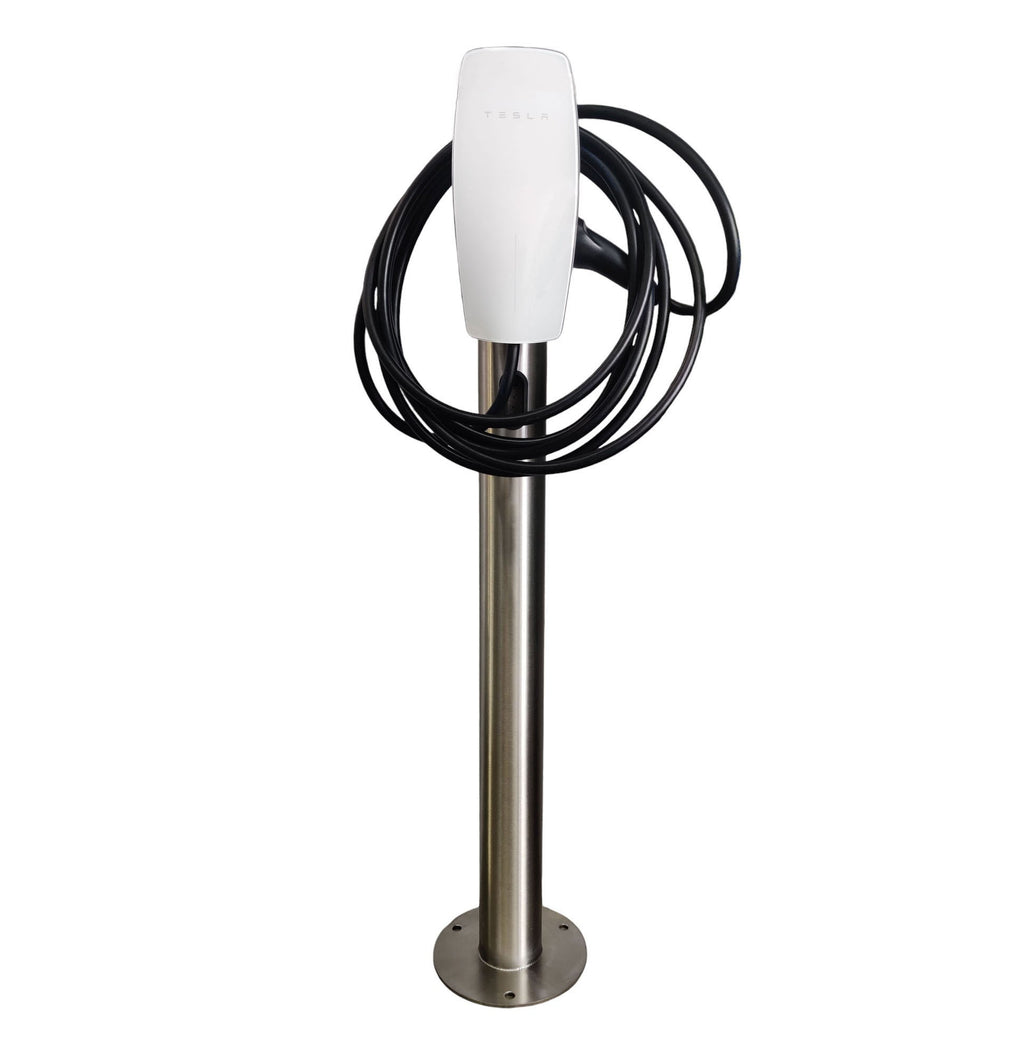 Charging Post with Tesla Wall Connector - Round Floor-Standing EV Charger Post