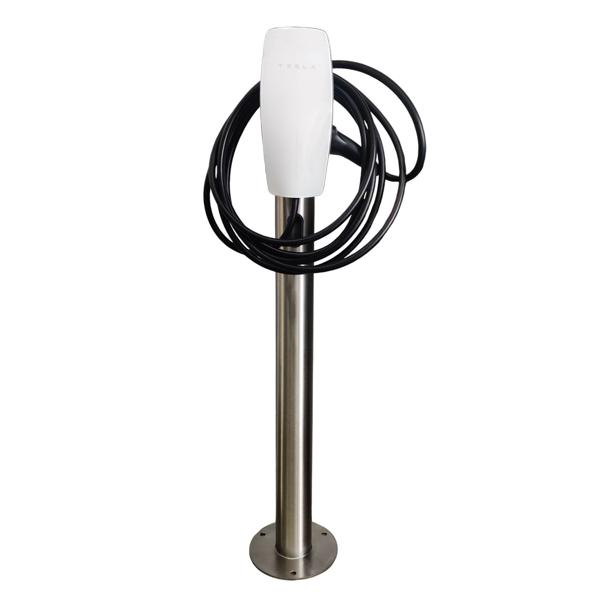 Charging Post with Tesla Wall Connector - Round Floor-Standing EV Charger Post