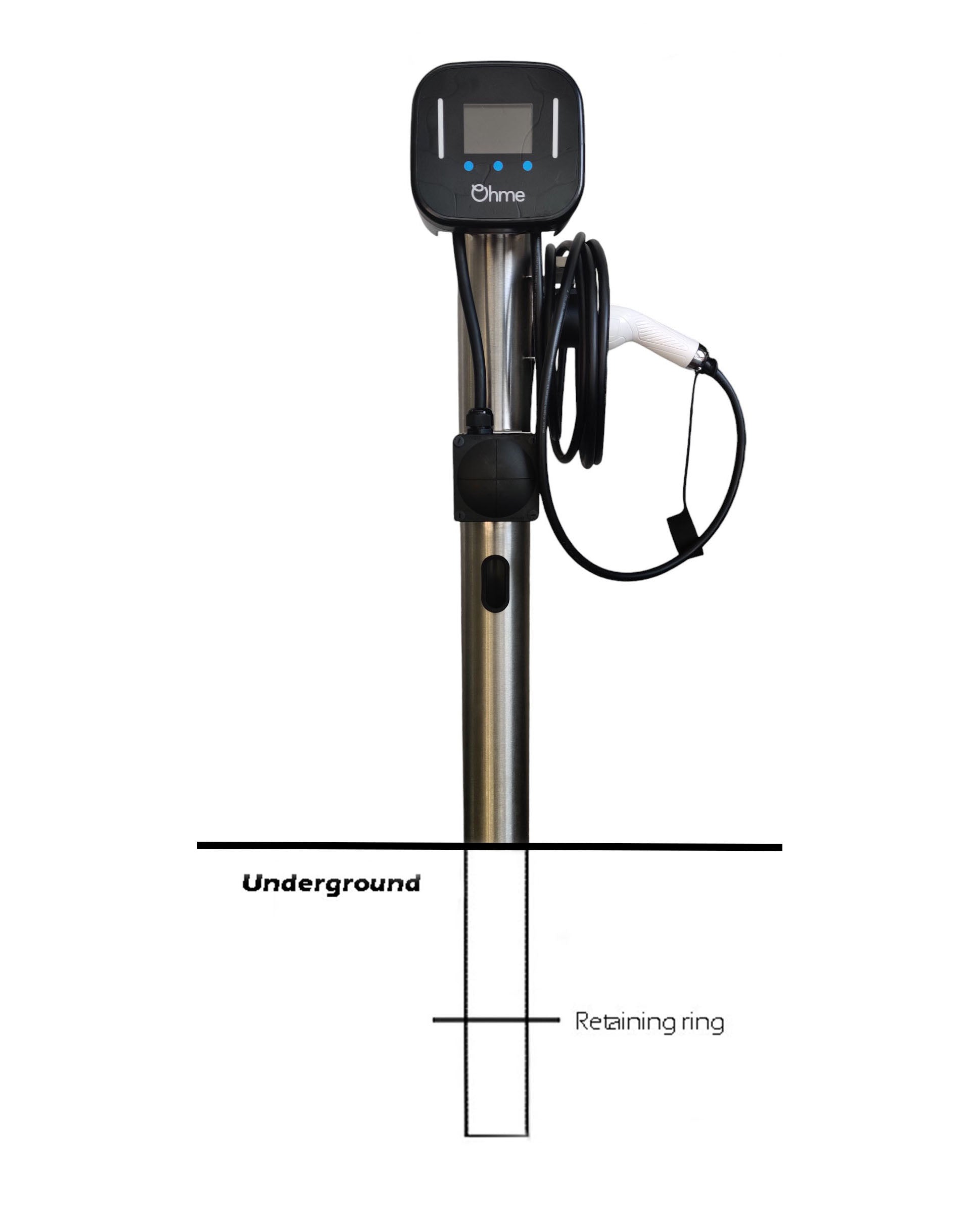 Ohme Home Pro Charging Post with Underground Retaining Ring Installation Diagram