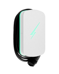 Hypervolt Home 3 Pro white EV charger with teal LED accent and lightning bolt logo side profile shadow view on transparent background