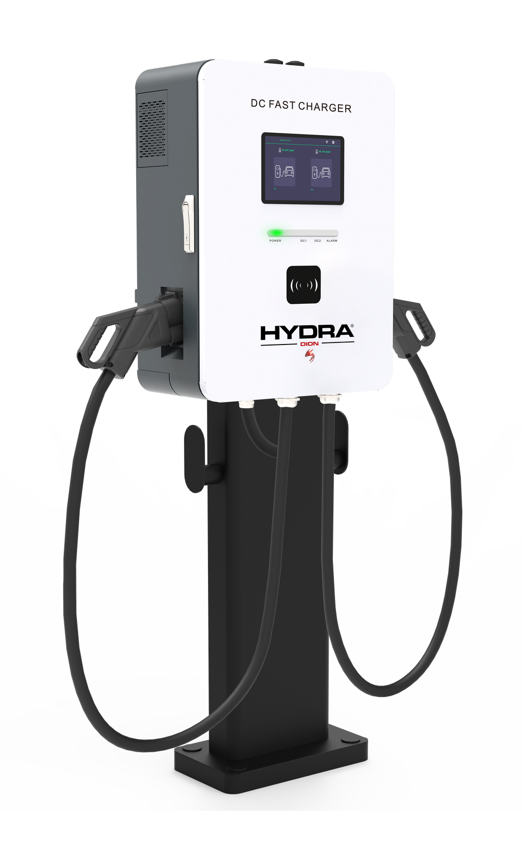 Hydra Dion compact DC EV charger on pedestal installation