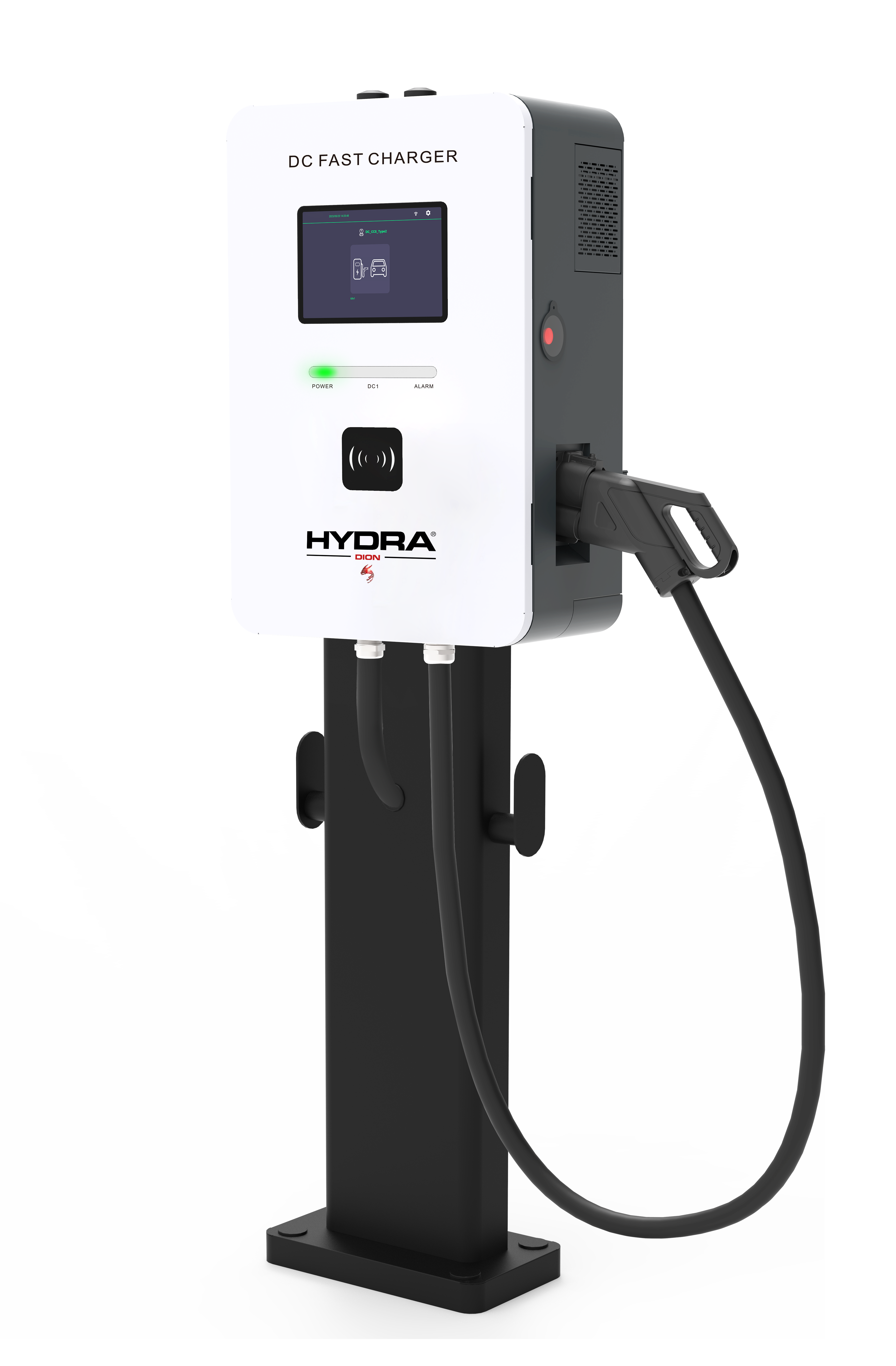 Hydra Dion compact EV fast charger on pedestal mount