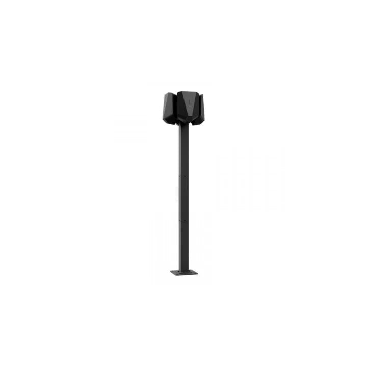 Easee Base 4-way pedestal post in black for four Easee chargers in cluster on freestanding floor-mounted stand