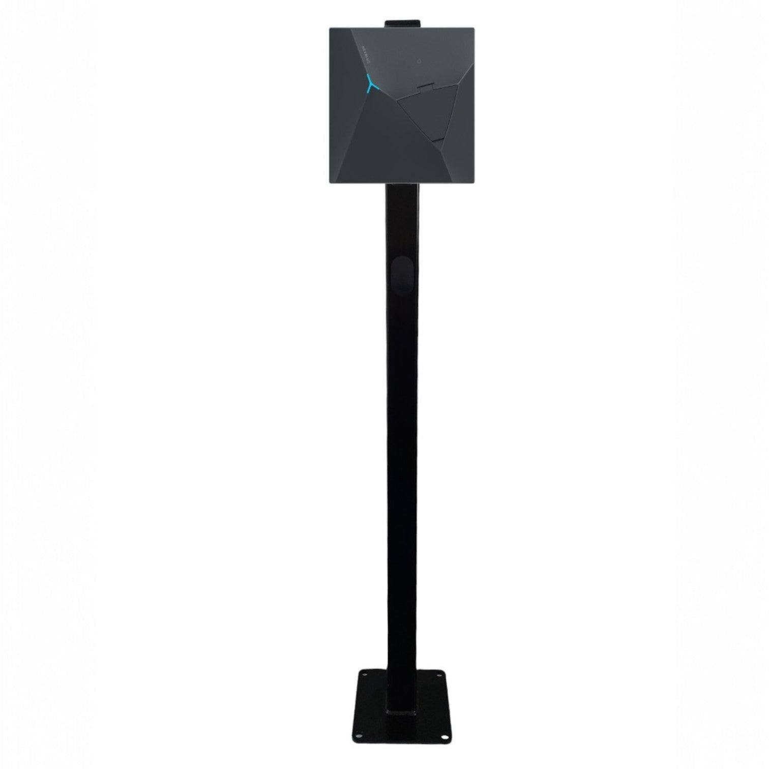 Nex Blue 7kW  EV charger on black pedestal stand, front view on white background