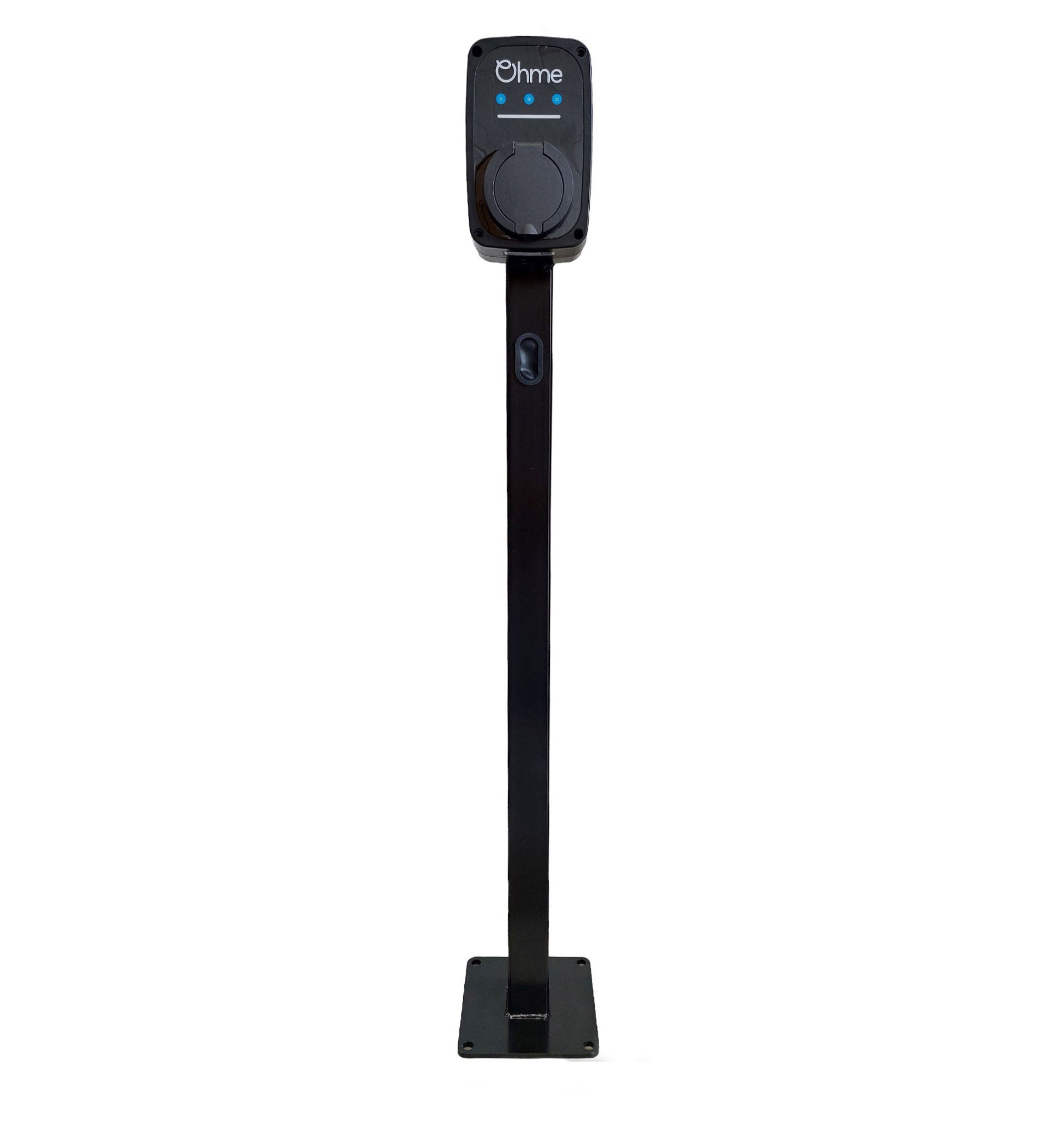 Ohme Epod Mini EV 7kW EV home charger on EV pedestal stand, front view on white background