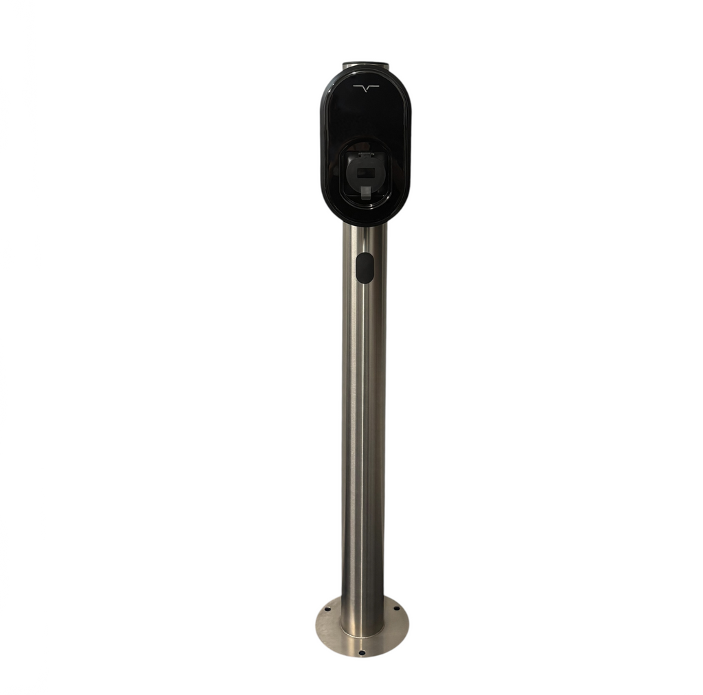 EV Charger on Slim Stainless Steel Floor-Standing Pole - Compact Charging Point