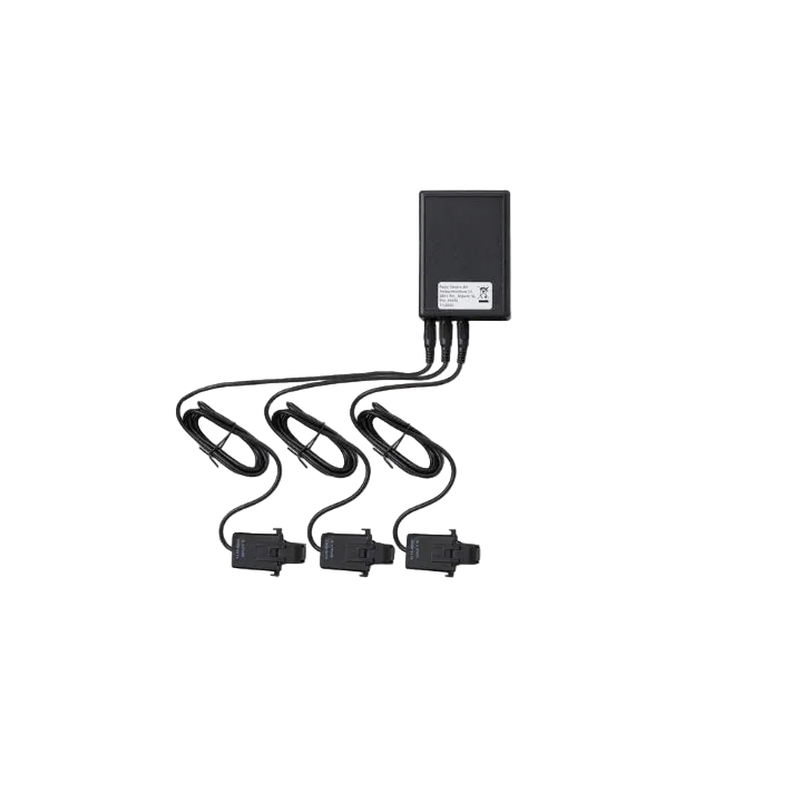 Ratio Sense Lite load balancer accessory for iO7 and iO8 EV chargers, small black control unit with three CT current sensor clamps