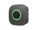 Rolec EVO 7kW British-made home EV charger in dark grey, three-quarter view with ROLEC logo, glowing green LED ring around Type 2 socket cover and RFID reader icon