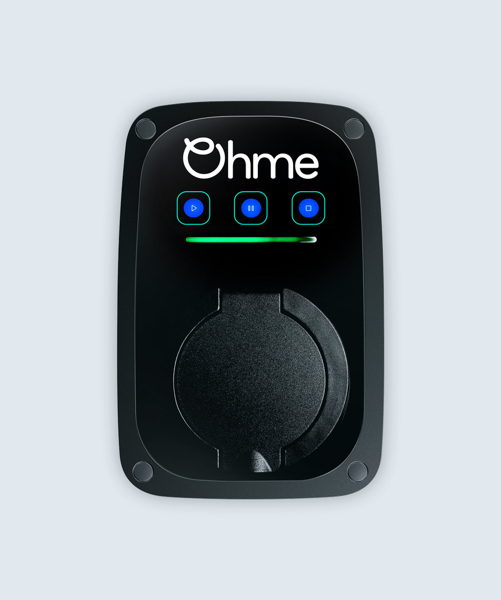 Ohme ePod EV charger control buttons close-up - buy Ohme home charging station UK