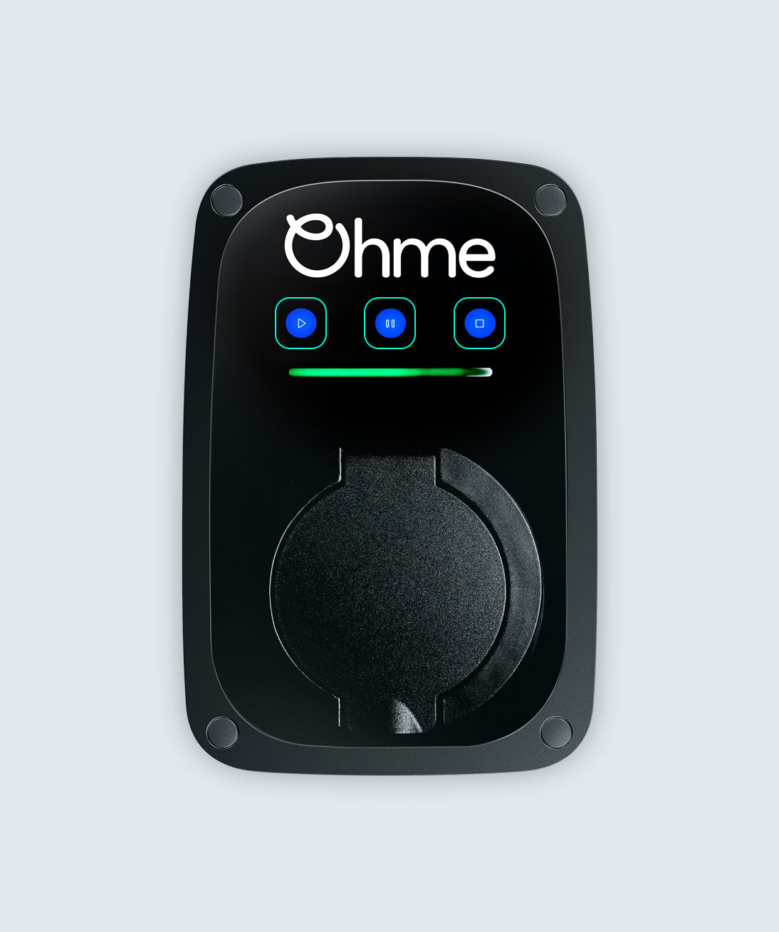 Ohme ePod EV charger control buttons close-up - buy Ohme home charging station UK