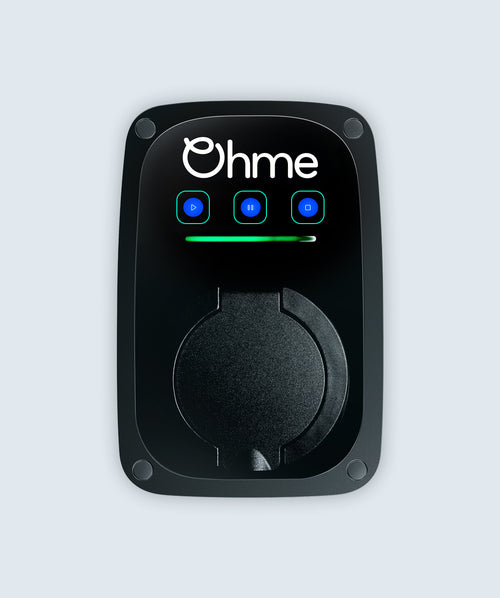 Ohme ePod EV charger control buttons close-up - buy Ohme home charging station UK