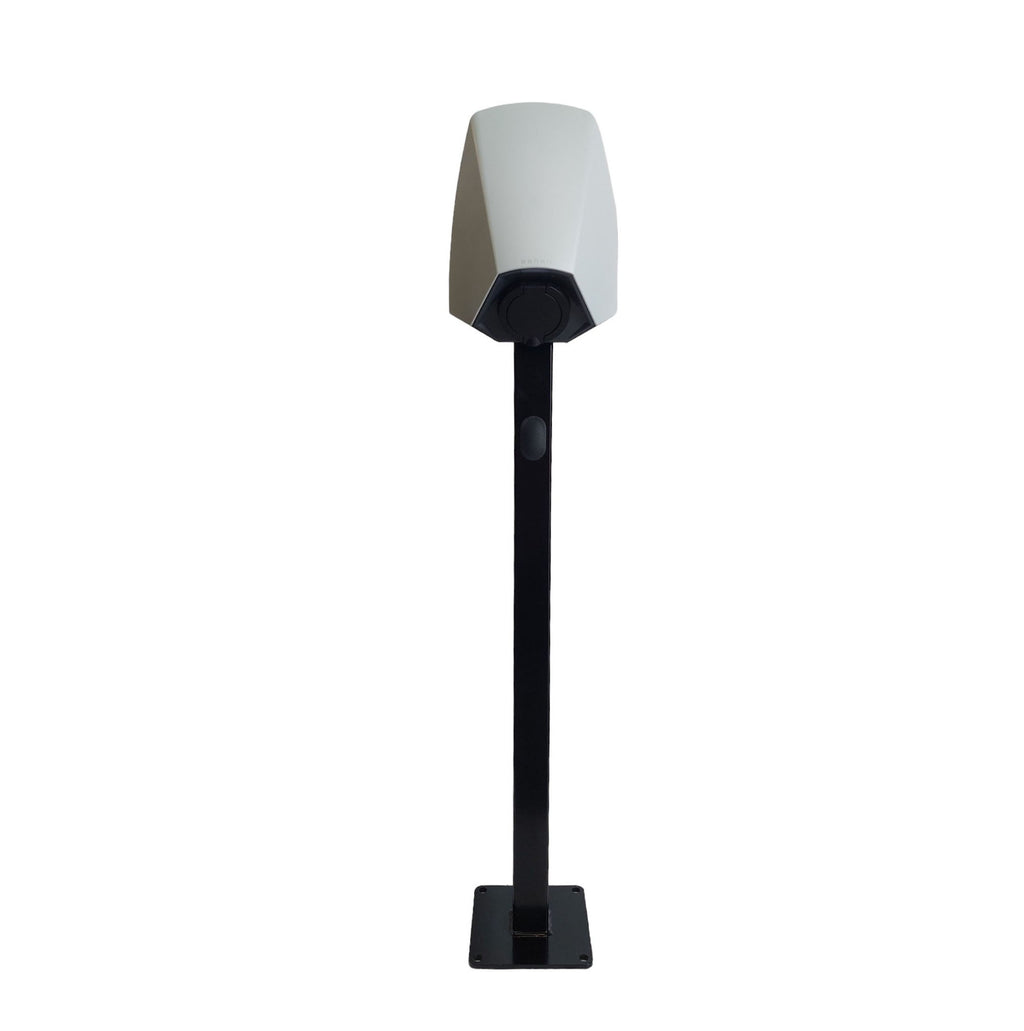 Seren 7kW white EV charger on pedestal stand front view on white background