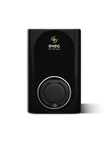 EVEC For Everyone untethered home EV charger in matte black, front view with green evec logo and round Type 2 socket cover with chrome ring