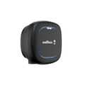 Wallbox Pulsar Max home EV charger in matte black, three-quarter view with wallbox logo, blue LED ring outline and MAX label