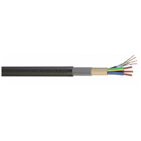 Doncaster Cables EV Ultra 3-core 6mm2 power and CAT5 armoured EV installation cable cross-section on white background