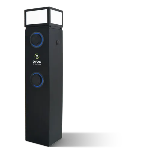 Evec EDP01 Dual Socket EV Charging Pedestal with Blue LED Rings - Buy Commercial Charging Point Online