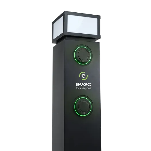 Evec EDP01 Dual Socket EV Charging Pedestal - Side Angled View, Buy Commercial Charging Point Online