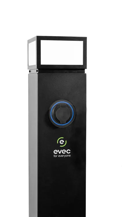 Evec ESP01 Pillar EV Charger - Side Angled View with Logo, Buy Commercial Charging Point Online