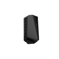 Easee One EV charger in matte black, three-quarter side view showing angular wedge form and side ventilation slots
