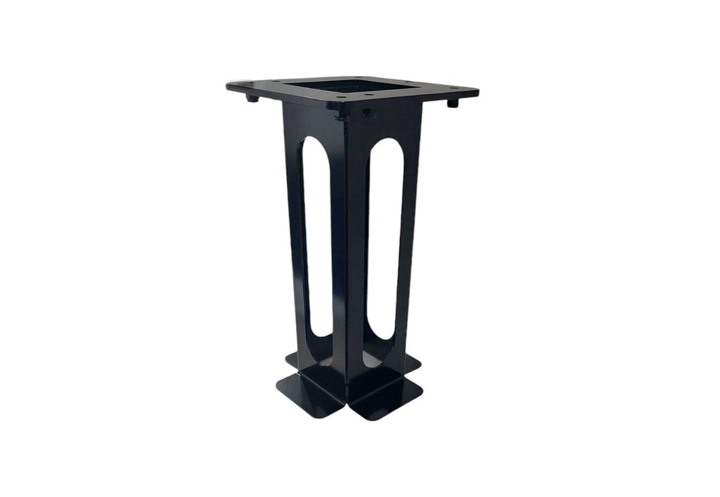 EV charger cable management system black metal pedestal stand full product view on white background