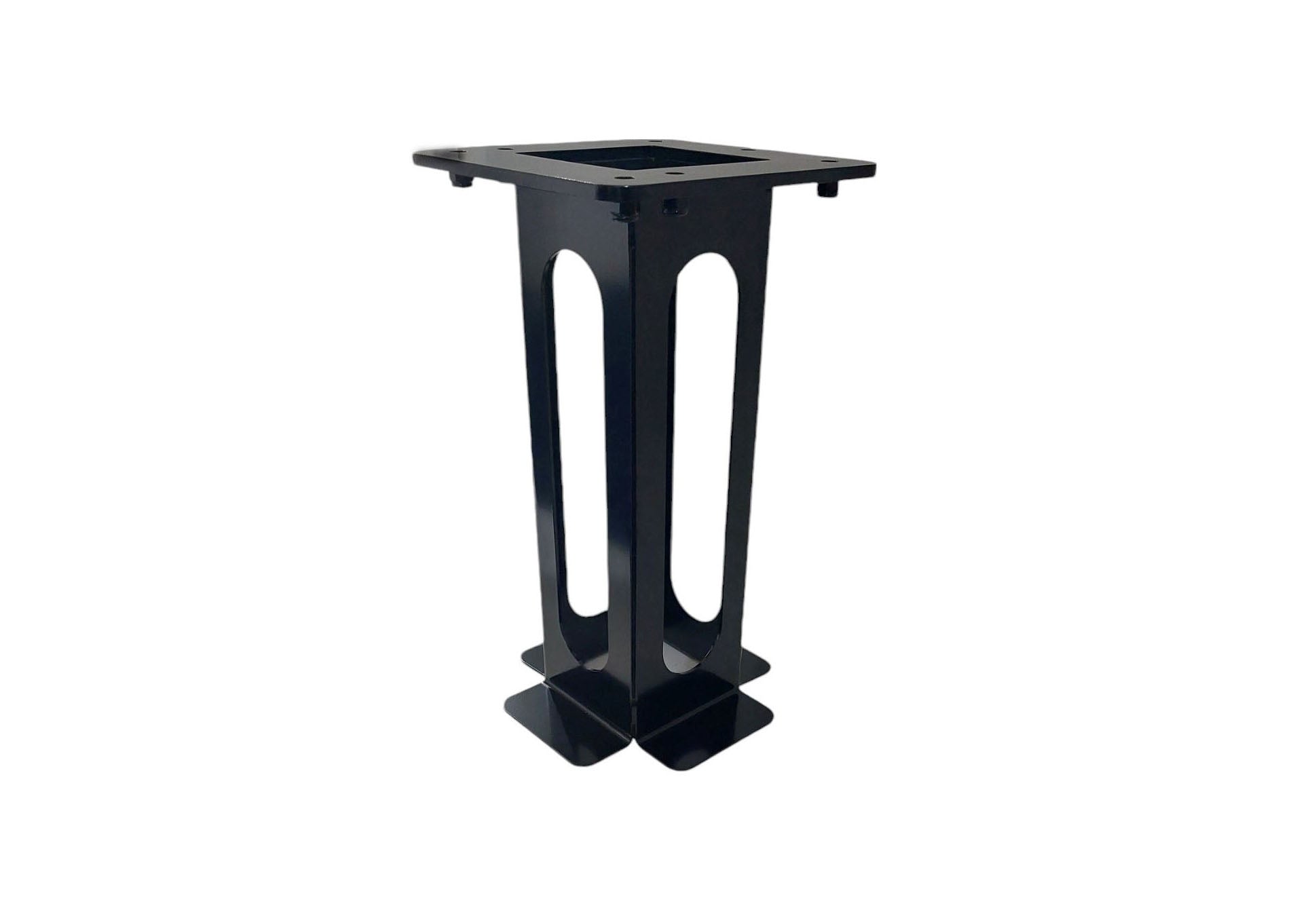 EV charger cable management system black metal pedestal stand full product view on white background