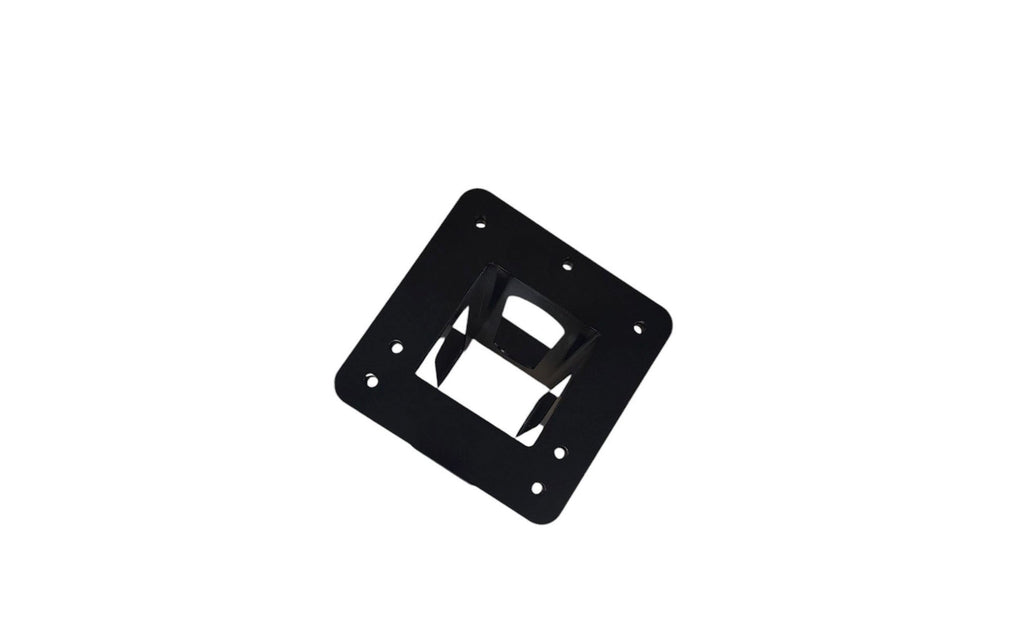 EV charger pedestal black metal floor mounting plate component view on white background