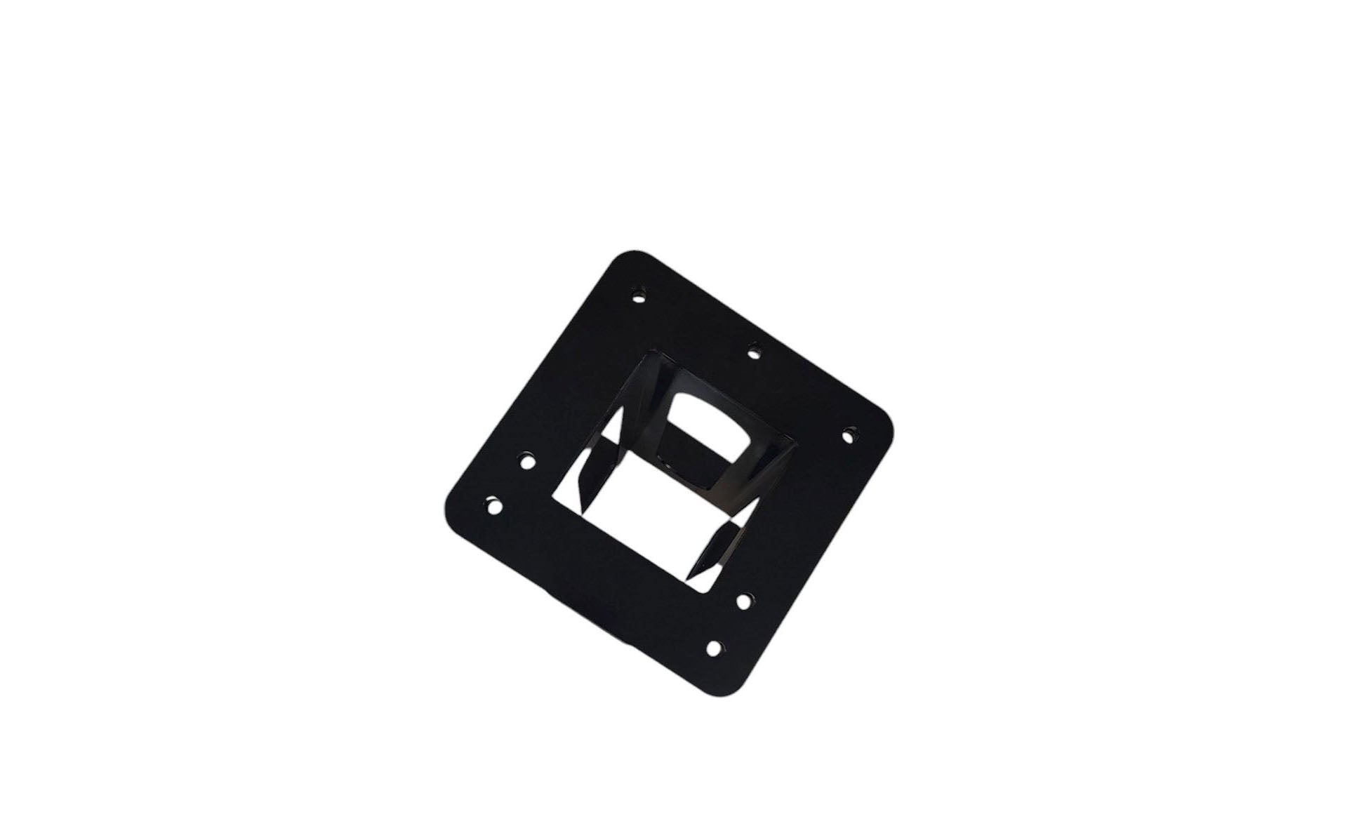 EV charger pedestal black metal floor mounting plate component view on white background
