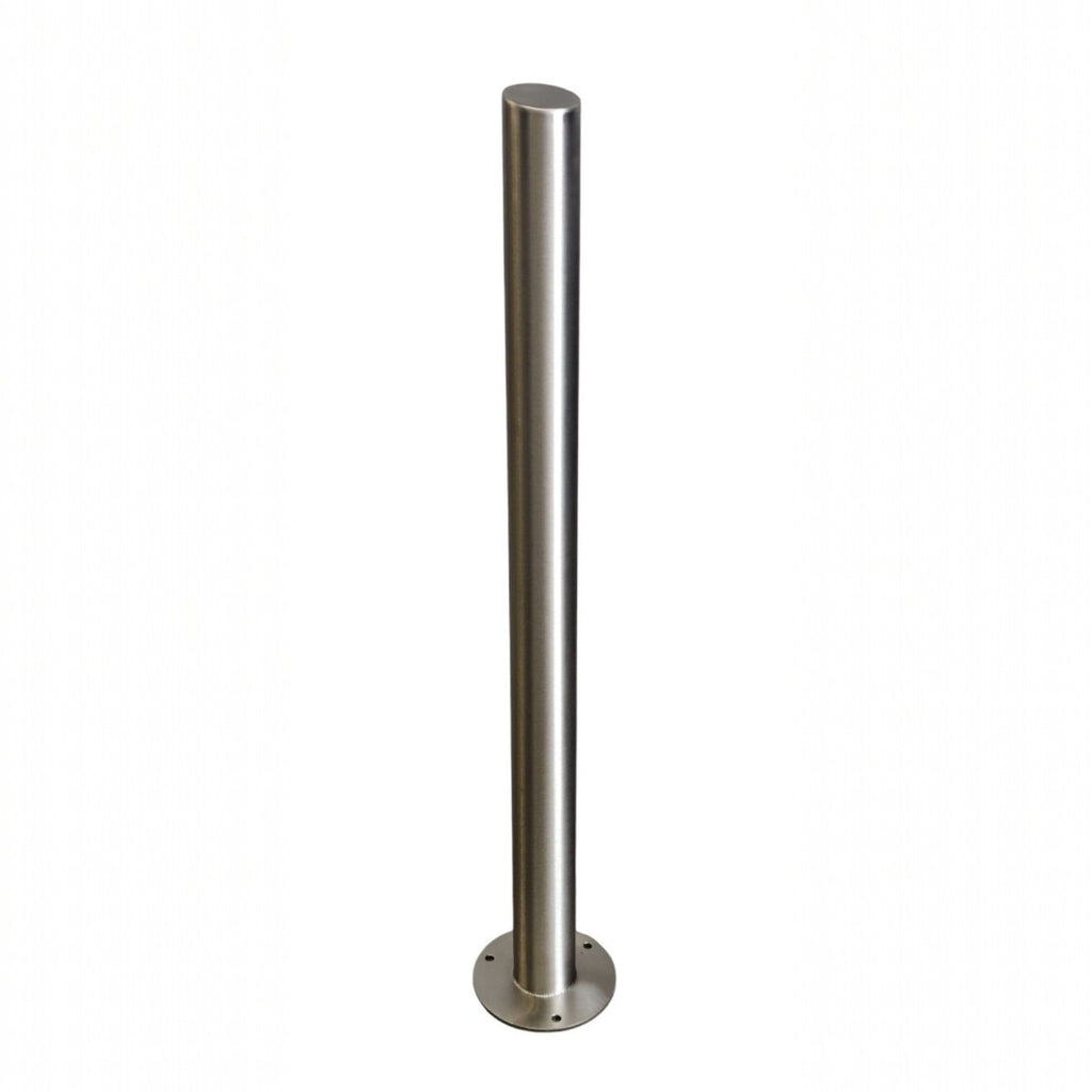EVCAP stainless steel flat-top upright post component for EV cable management system on white background
