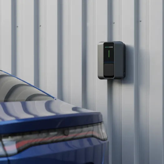 Compact Wall-Mounted EV Charger Installed Next to Car - Buy Home Charging Point Online