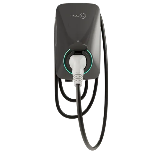 Project EV Wall-Mounted EV Charger in Dark Grey - Front View with Coiled Cable, Buy Online