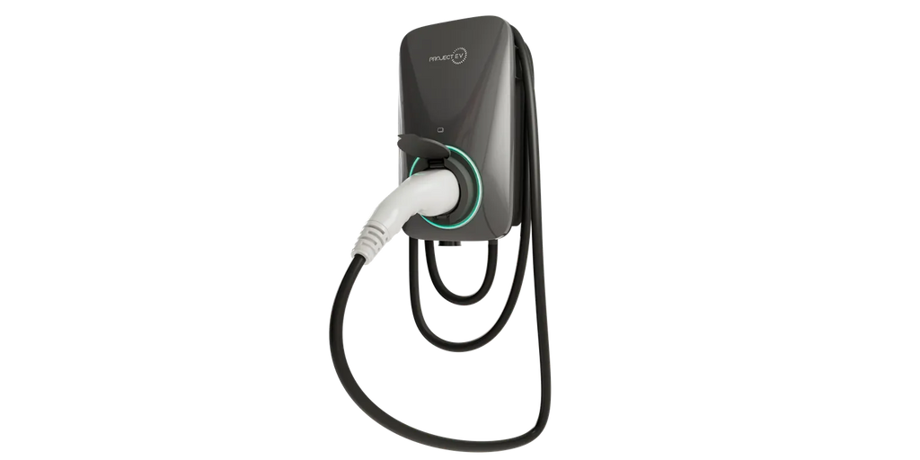 Project EV Wall-Mounted EV Charger in Dark Grey - Tethered Left View, Buy Online