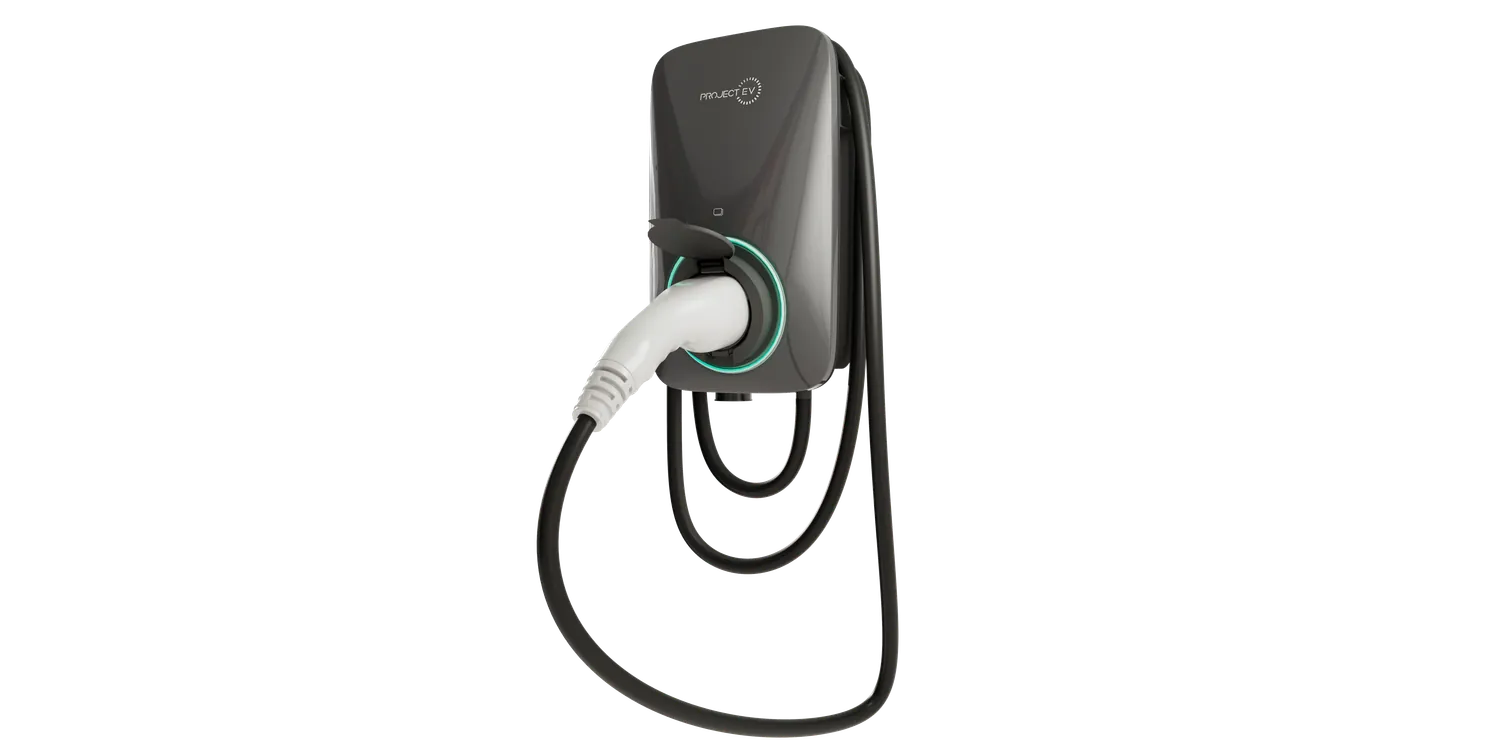 Project EV Wall-Mounted EV Charger in Dark Grey - Tethered Left View, Buy Online