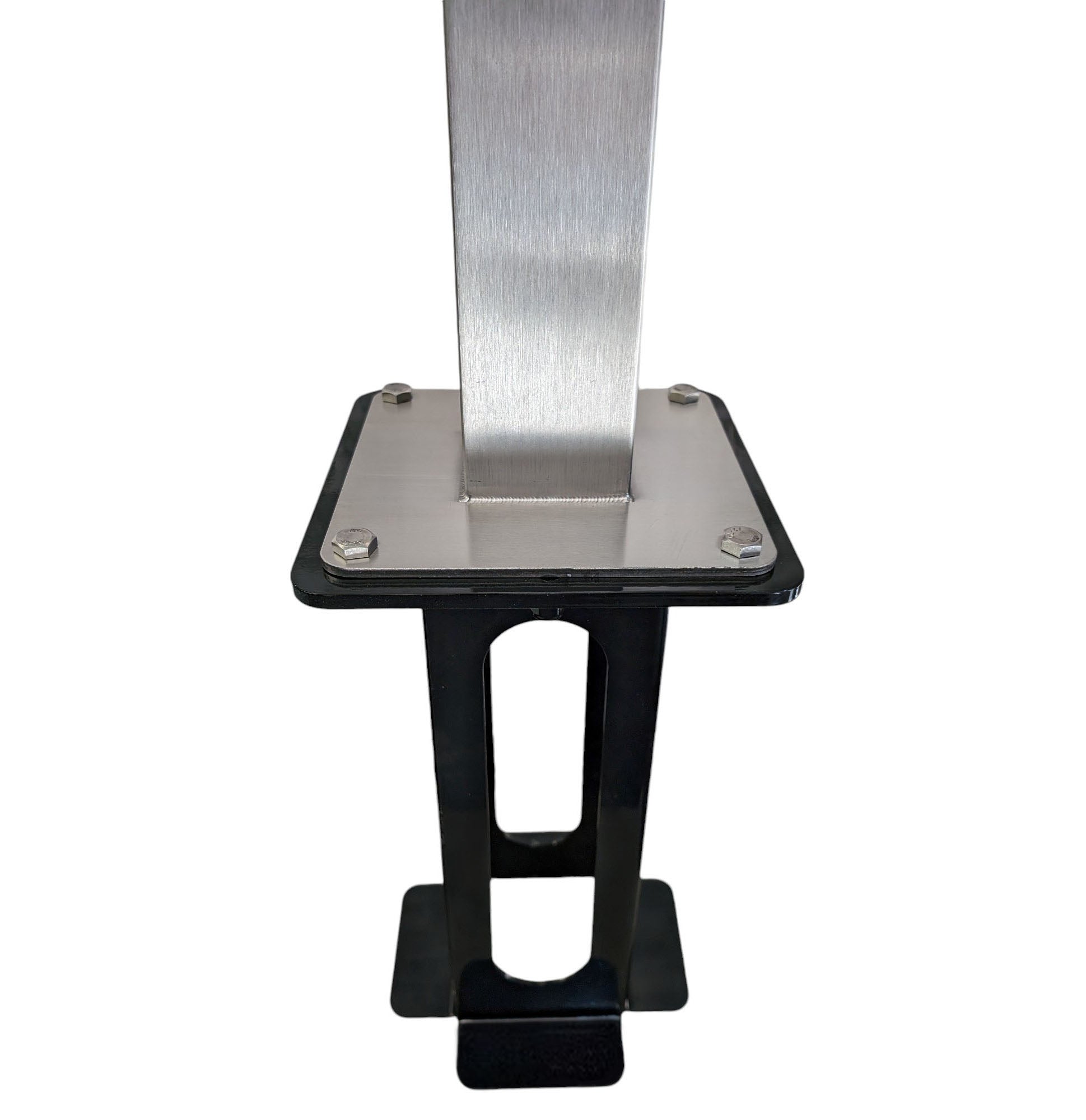 EV Pedestal Ground Box EV charger base, showing stainless steel bracket and black floor housing unit