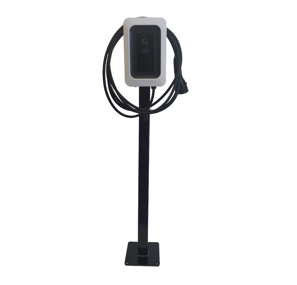 Indra Smart Lux Home 7kW EV charger on pedestal stand, front view on white background