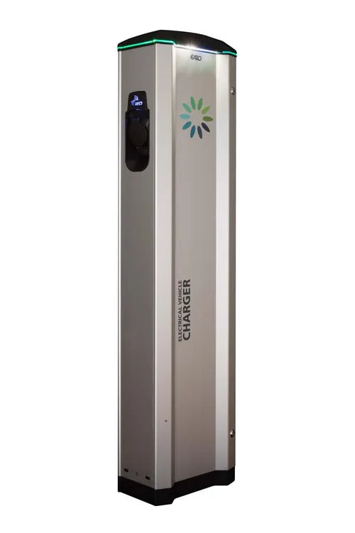 Freestanding Pedestal EV Charging Station in Silver and Black - Commercial Charger, Buy Online