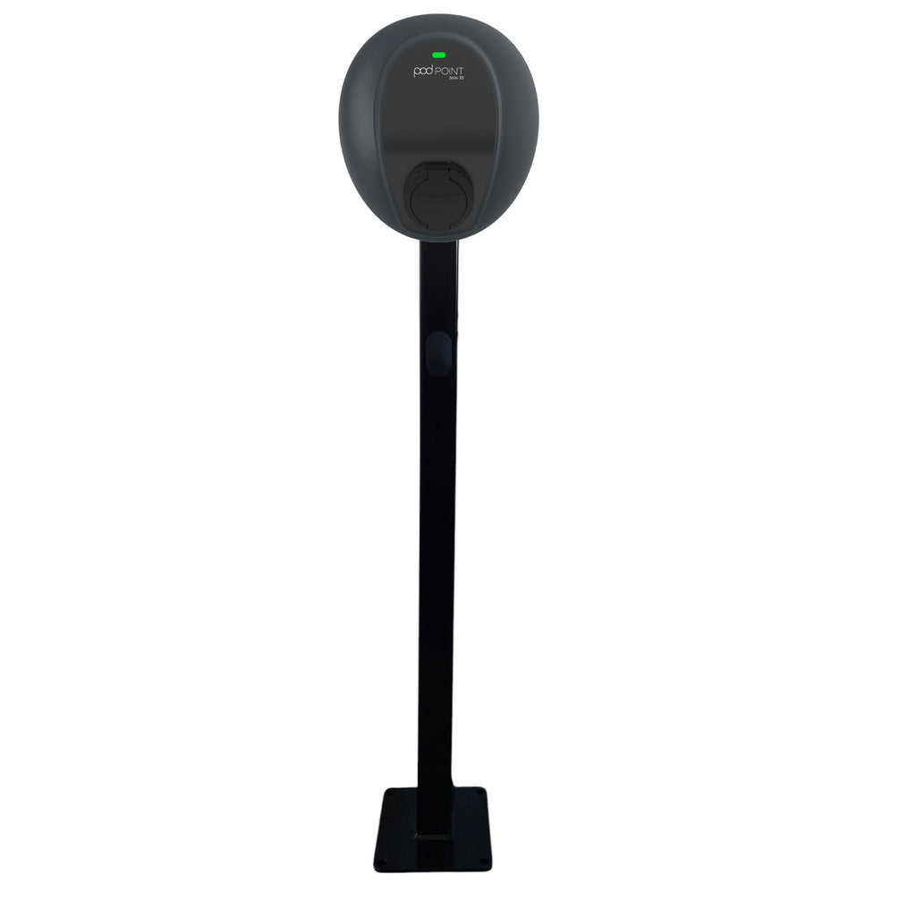 Pod Point Solo 3S Home 7kW EV charger on pedestal stand, front view on white background