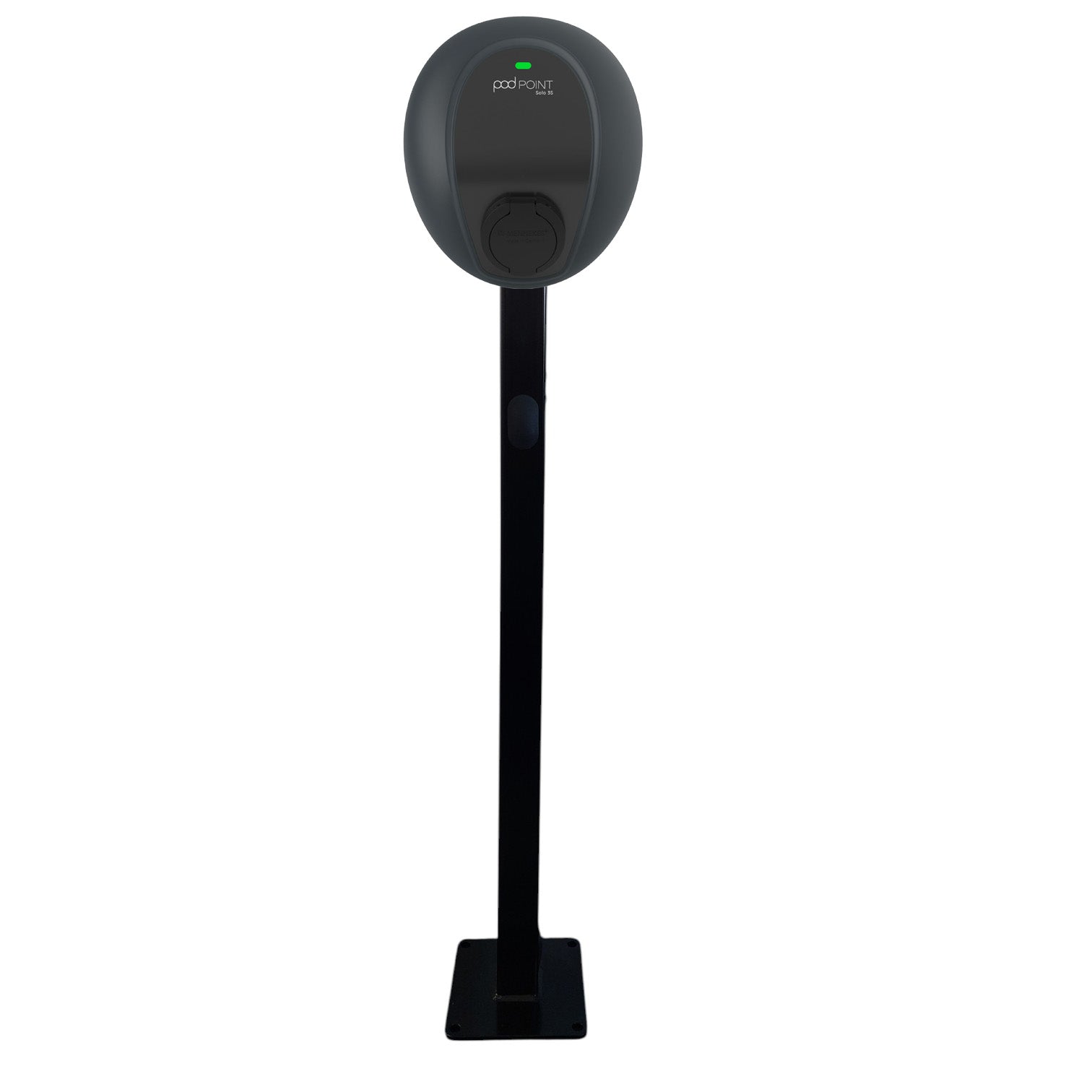 Pod Point Solo 3S Home 7kW EV charger on pedestal stand, front view on white background
