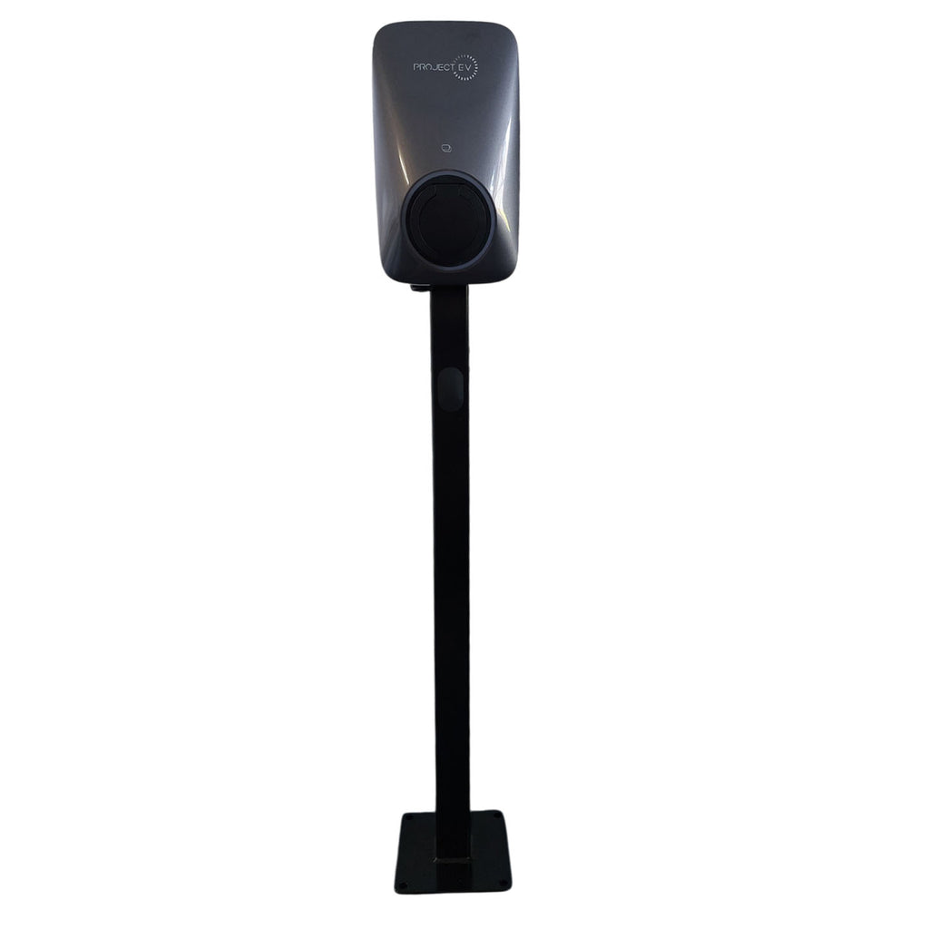 Project EV 7kW EV home charger on pedestal stand, front view on white background