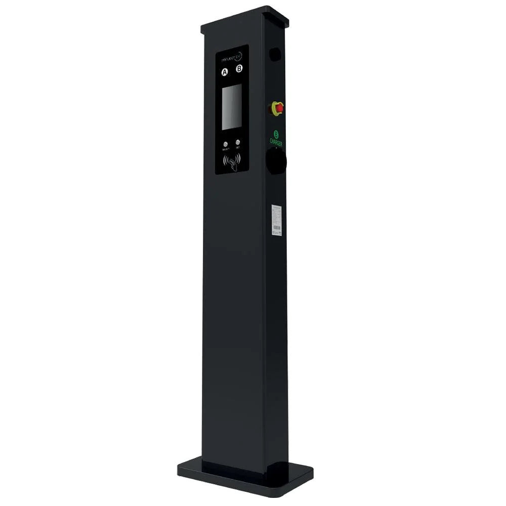 Project EV EVA-22D-SE 22kW Dual Gun Floor-Standing EV Charger with RFID - Side Angle View