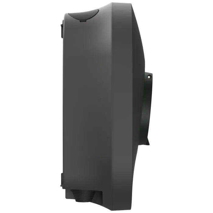 Rolec EVO 7kW home EV charger side profile in dark grey, smooth curved silhouette with cable gland visible at base