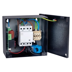GARO S65 3443P01-WM PEN fault protection unit interior view, ABB contactor with CT and terminals for EV charger install