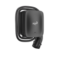 Fox ESS L Series 7kW tethered home EV charger in matte black, three-quarter view with FOX ESS logo, coiled tethered cable wrapped behind and Type 2 connector visible at base